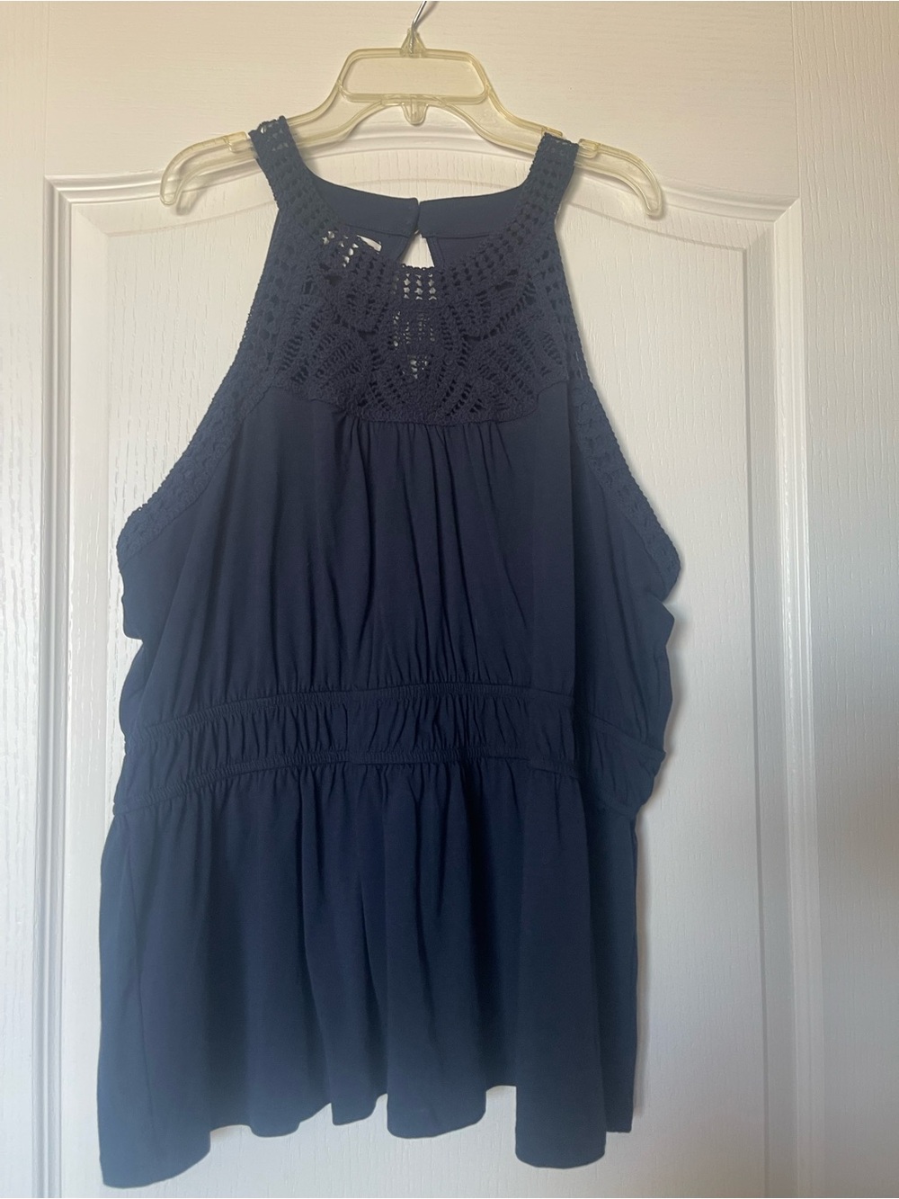 Maurices Navy Crochet Yoke Halter Tank Top